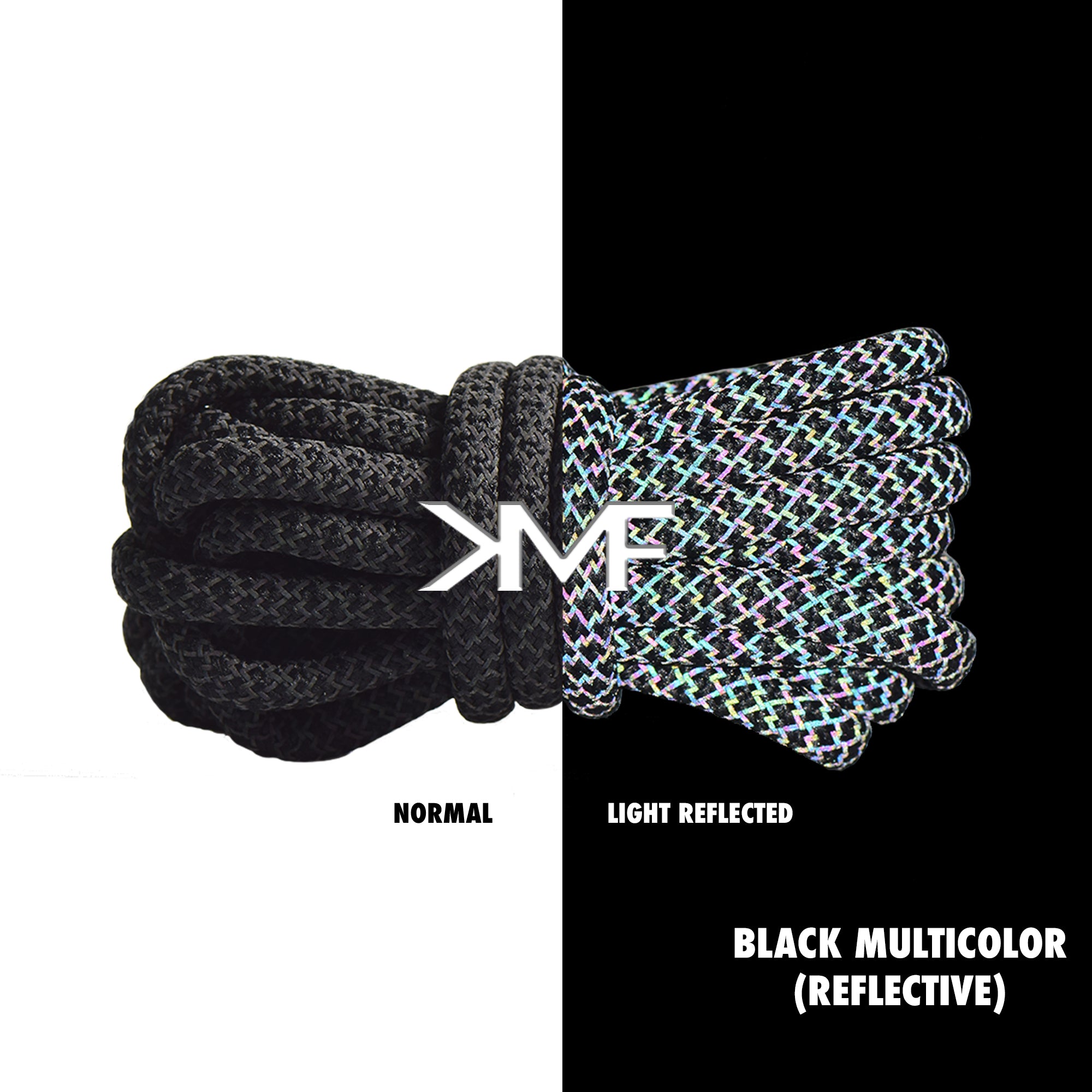 Black Multicolor Classic Reflective Rope Shoelaces