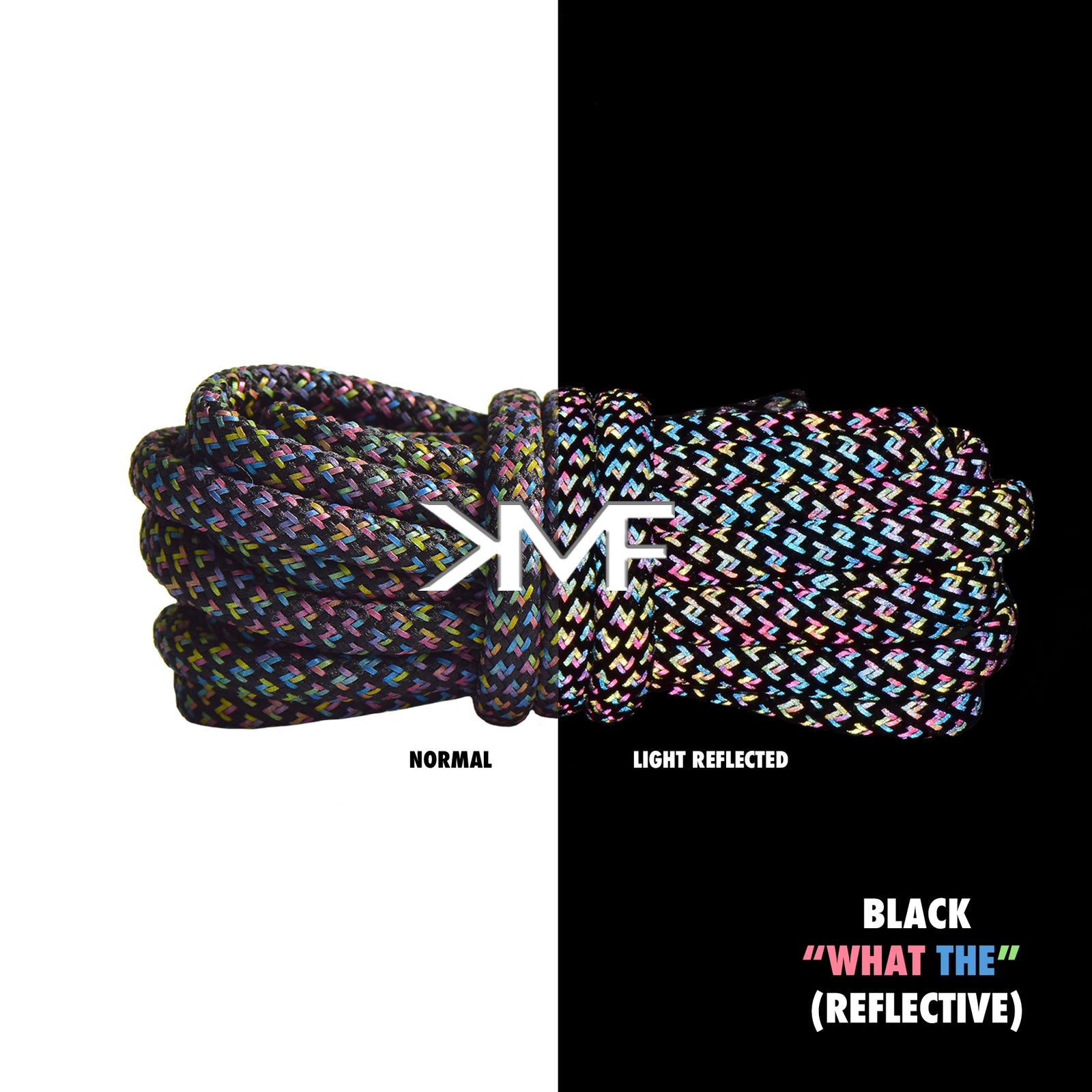 Black "What The" Reflective Boost 350 Premium Rope Shoelaces