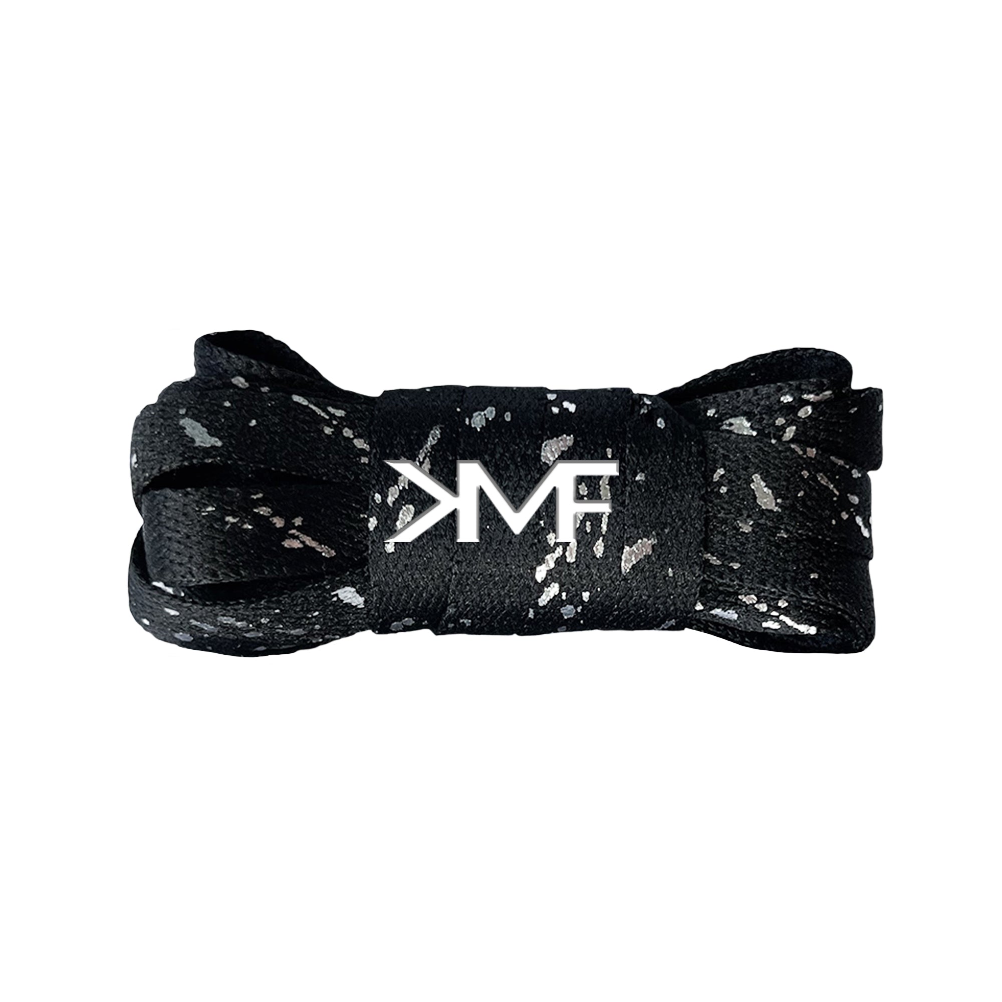 Black & Silver Foil Splatter Flat Shoelaces