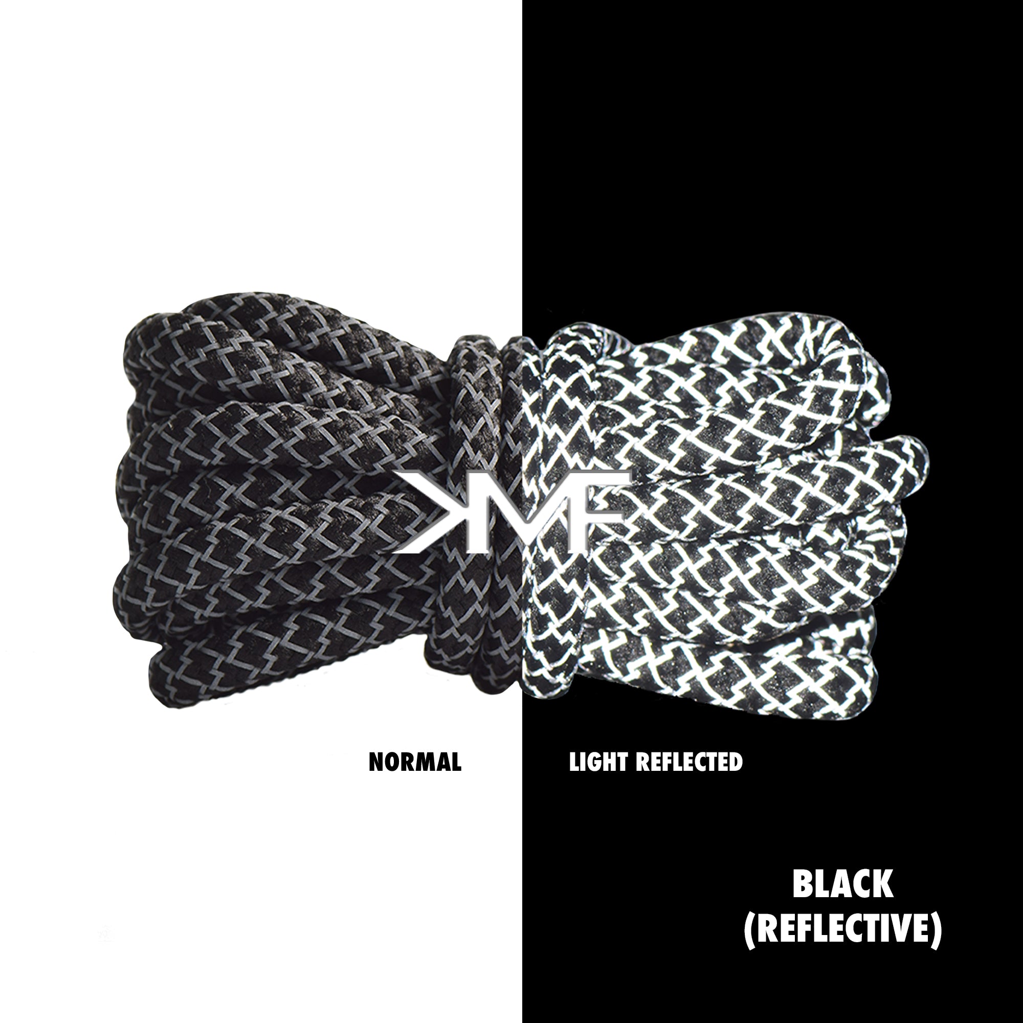 Black Classic Reflective Rope Shoelaces