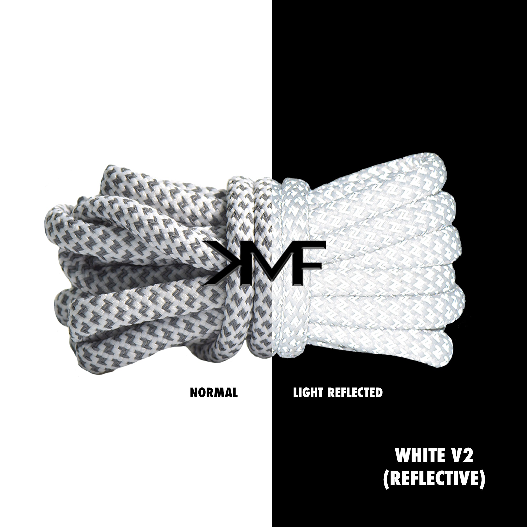 White V2 Reflective Rope Shoelaces