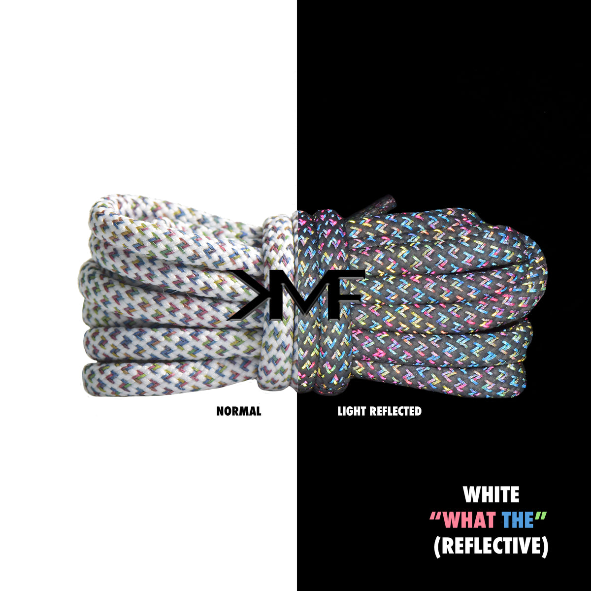 White &quot;What The&quot; Reflective Boost 350 Premium Rope Shoelaces
