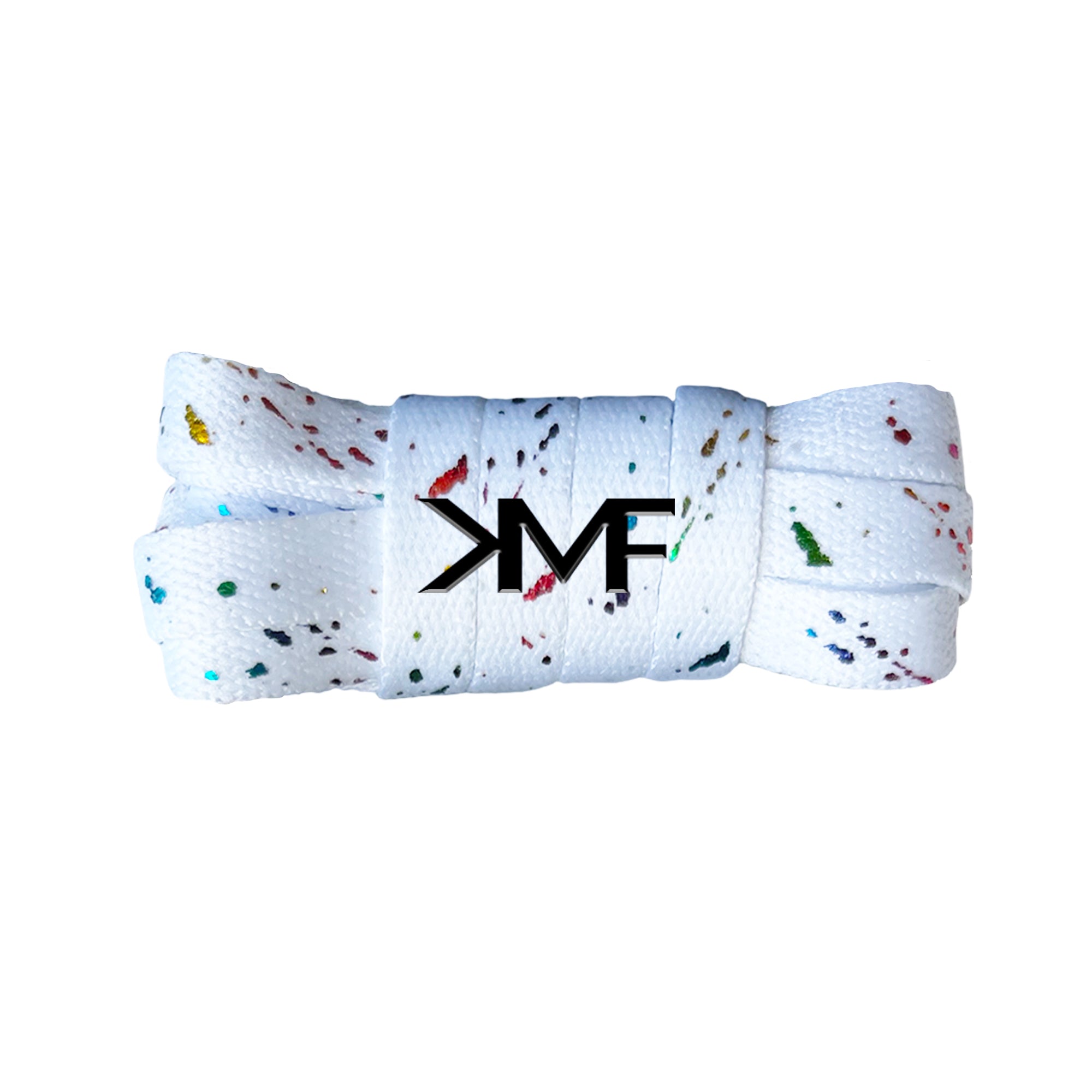 White Multicolor Foil Splatter Flat Shoelaces