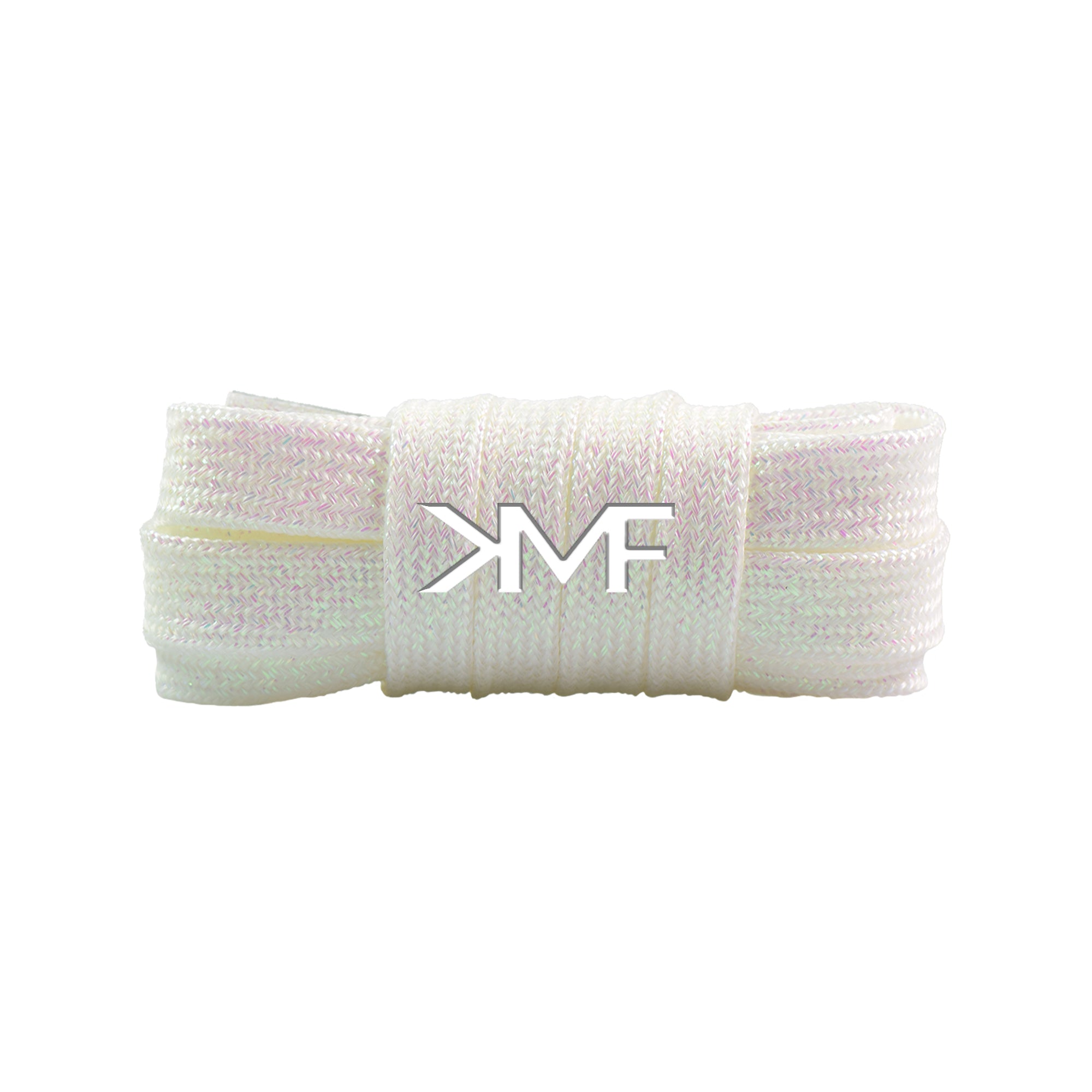 White & Pink V1 Glitter Flat Shoelaces