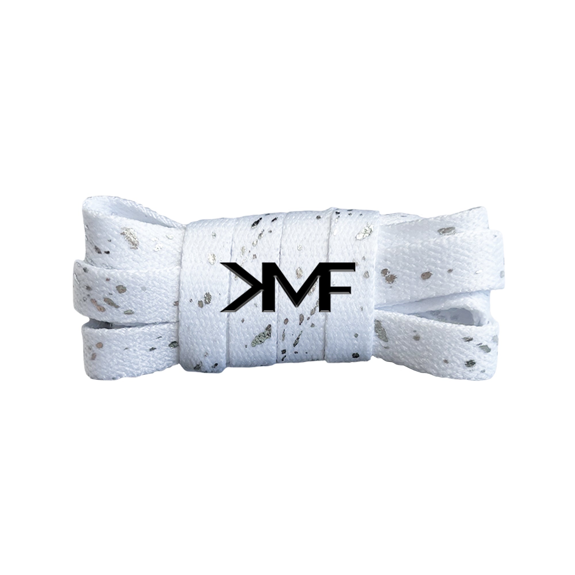 White & Silver Foil Splatter Flat Shoelaces