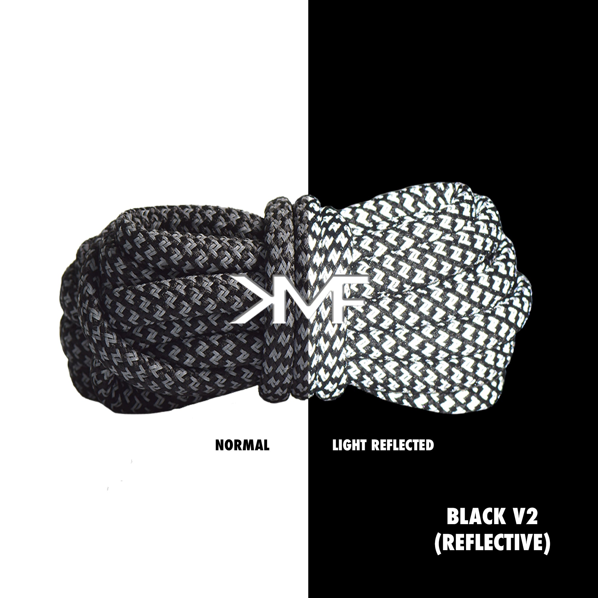 Black V2 Reflective Rope Shoelaces