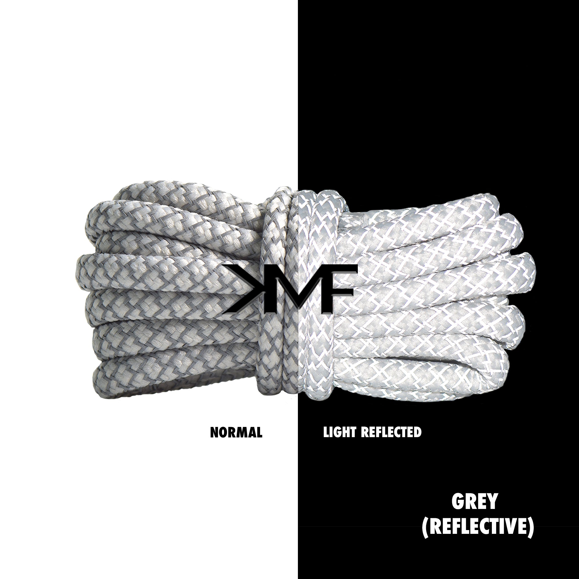 Grey Classic Reflective Rope Shoelaces