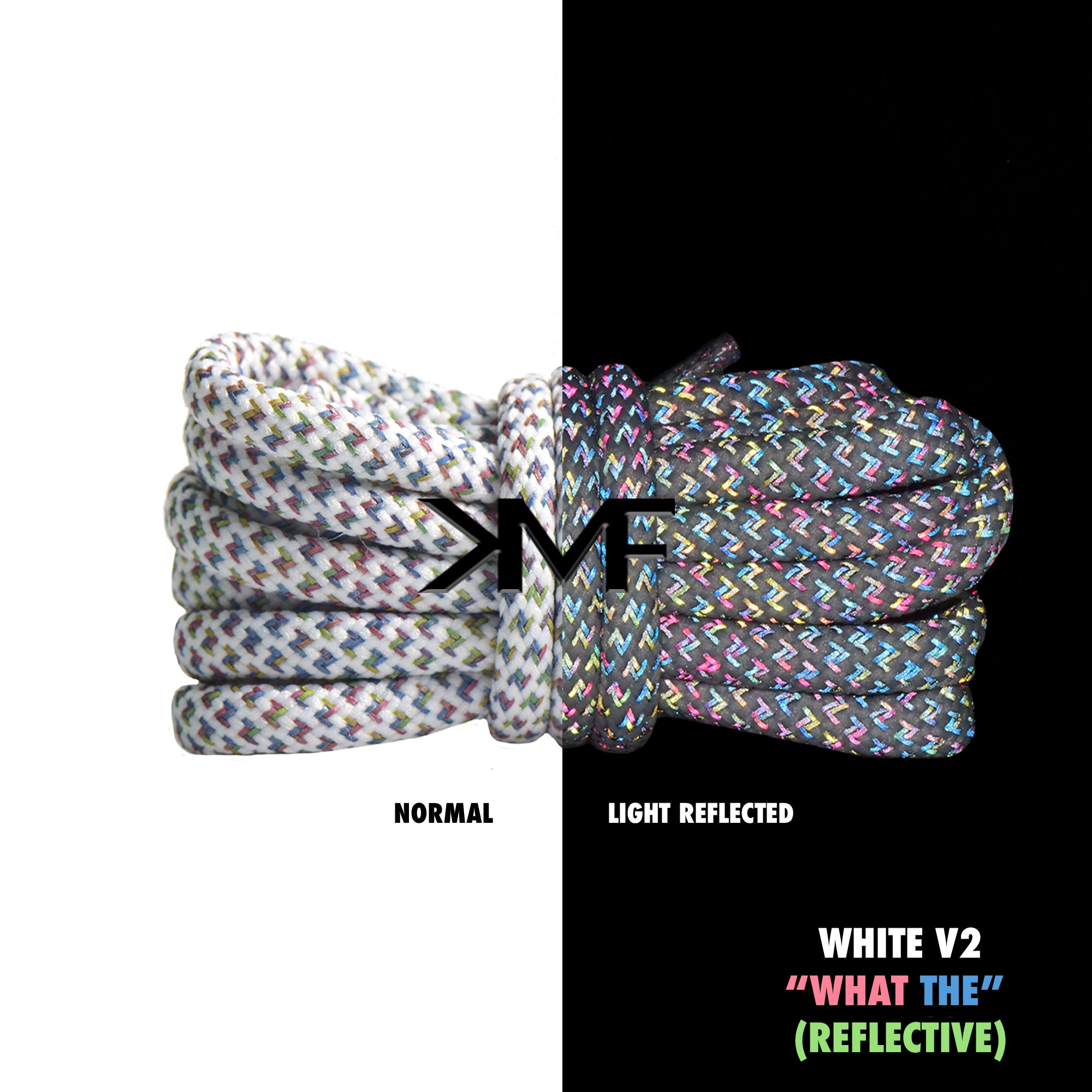 White "What The" V2 Reflective Rope Shoelaces